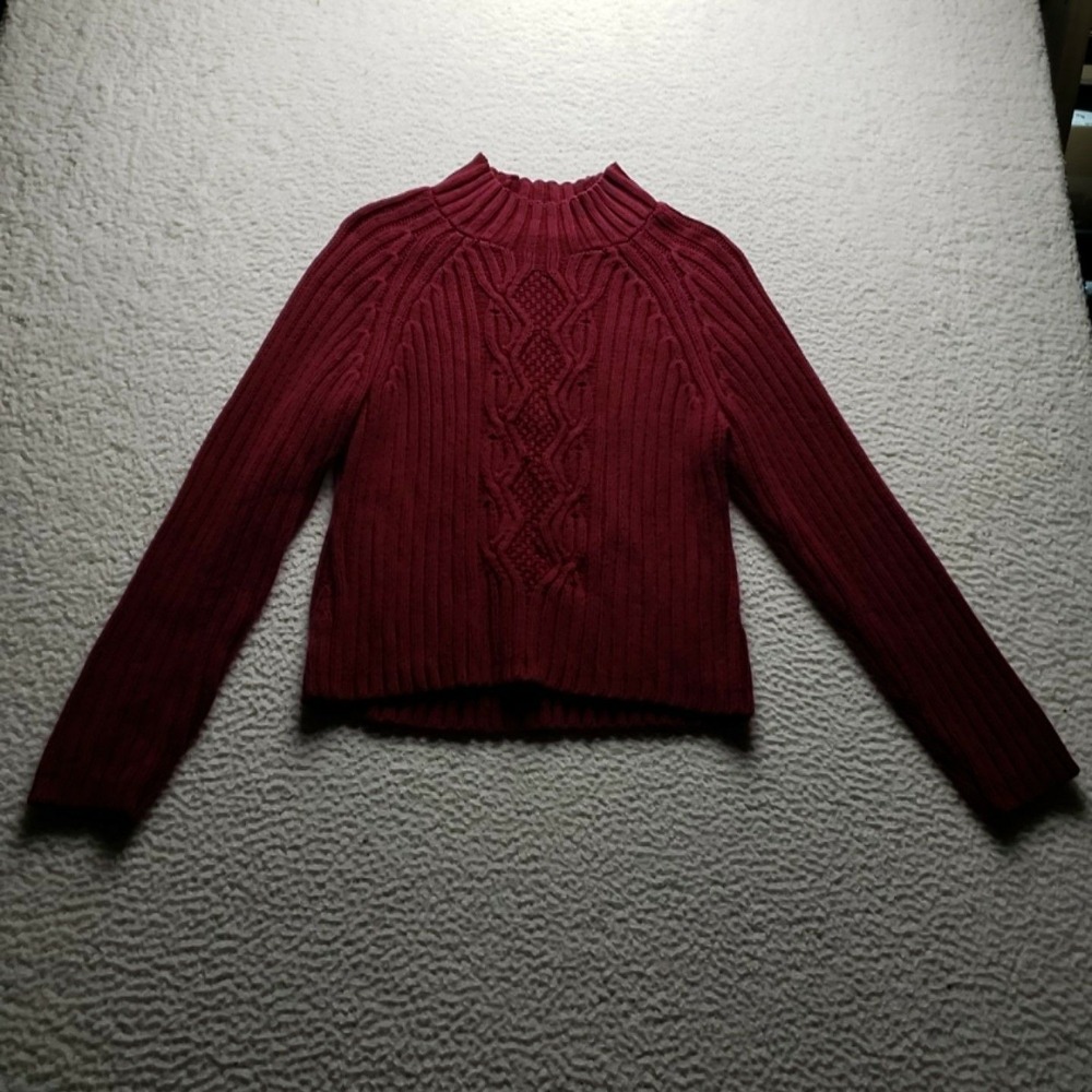 Liz Claiborne Sweater Womens M Red Mock Neck Cable Knit Long Sleeve Pullover